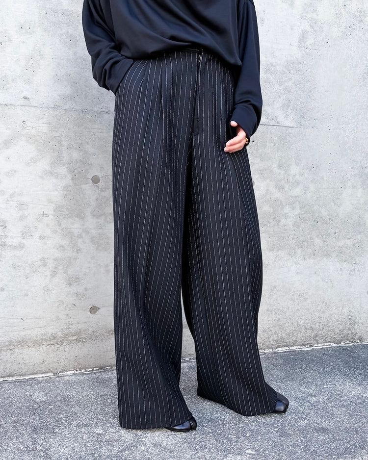 JUNYA WATANABE / ウールエステルストライプワイドパンツ / BLACK×WHITE / JR-P040ー