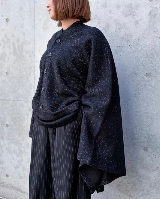 JUNYA WATANABE / ウール綿天竺起毛ボタンポンチョ / BLACK×SILVER / JR-T011