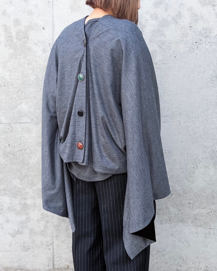 JUNYA WATANABE / ウールミルド天竺ランダムボタンポンチョ / TOP GRAY×BLACK / 3A-T014