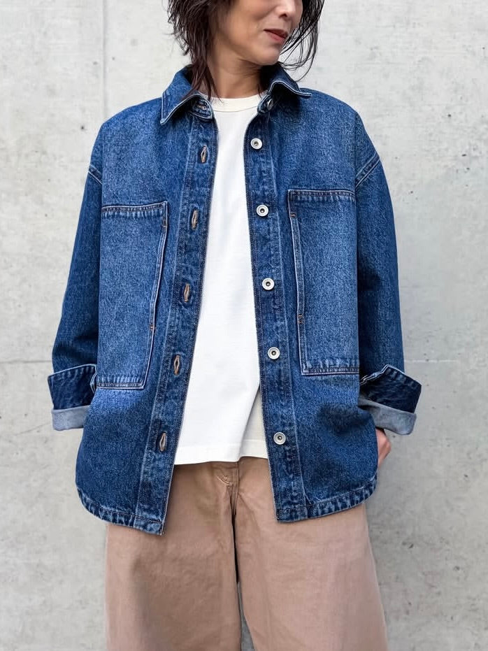STUDIO NICHOLSON / PASO PATCH POCKET SHIRT / WORN WASH INDIGO