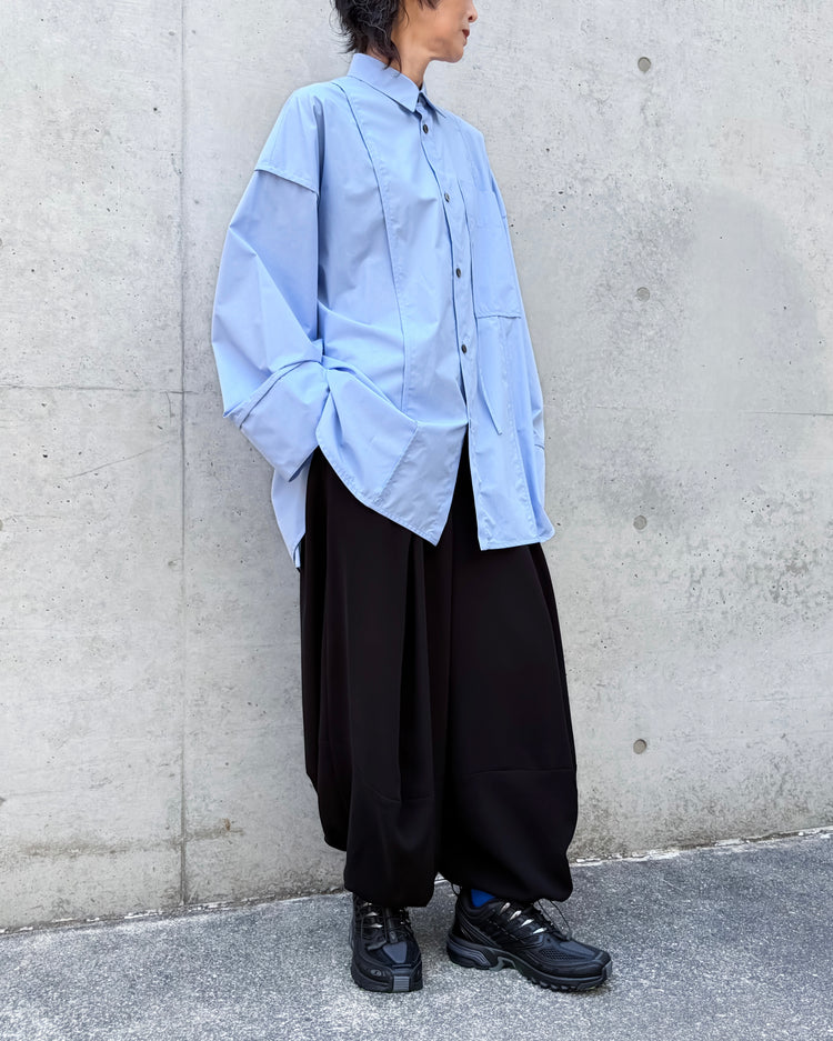 någonstans / piping wide shirt / water / 470JA430-0401