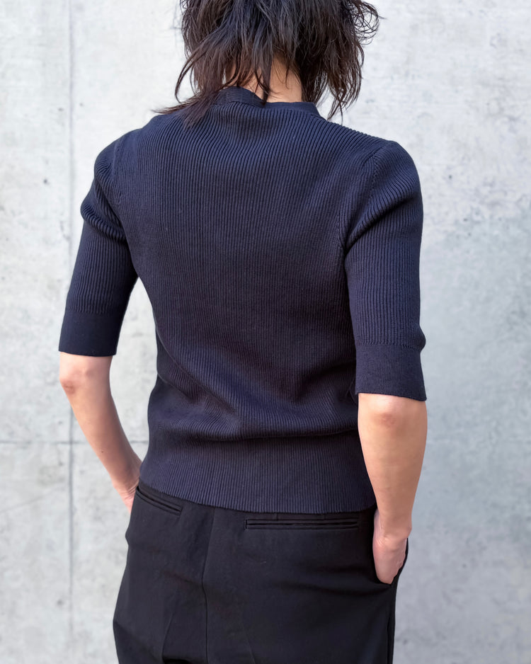 SLOANE / 14Gリブ コットン 5分袖ラウンドネック / NAVY / SL10S-1202