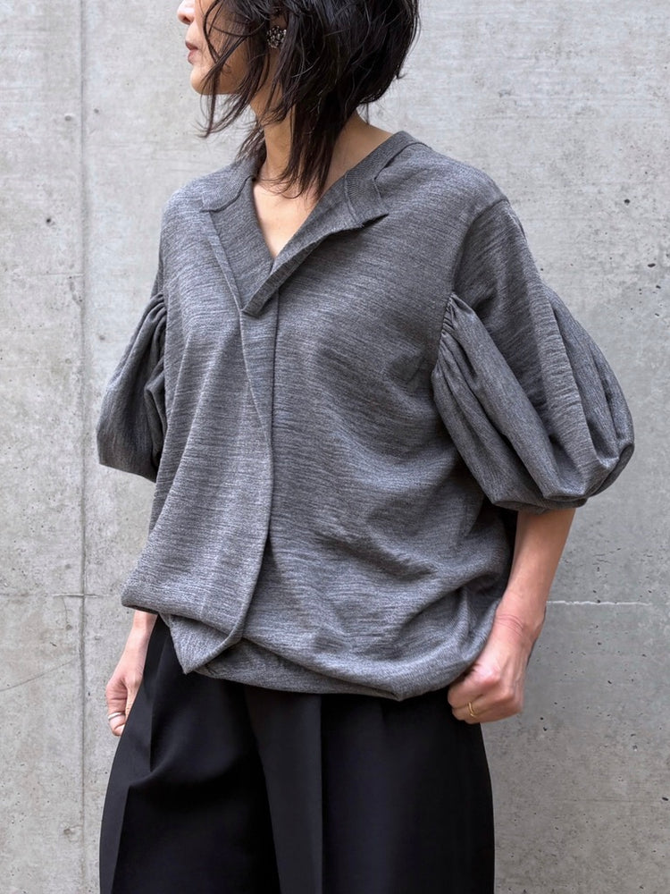 JUNYA WATANABE / アームドレープデザイン Vネックニット / TOP GRAY / JQ-N006