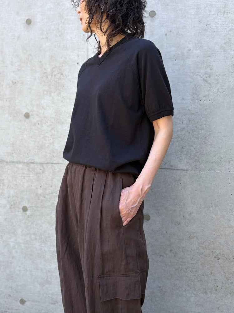 SOPHIE TALKS ABOUT THE WEATHER / VネックリンガーTシャツ / BLACK / COM-26S-CU06