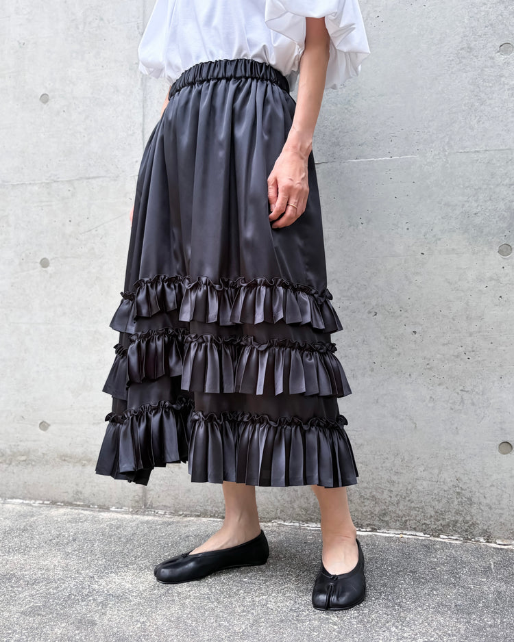 noir kei ninomiya / エステルサテン プリーツスカート / BLACK / 3R-S004