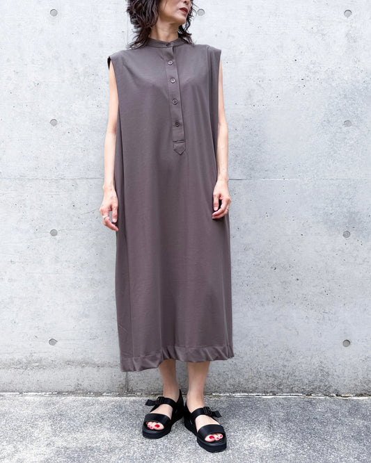 ADAWAS / DRY COTTON JERSEY HENLEY DRESS / BROWN / ADWS-507-26