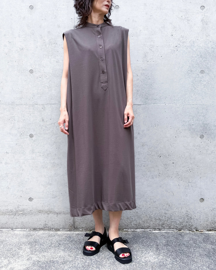 ADAWAS / DRY COTTON JERSEY HENLEY DRESS / BROWN / ADWS-507-26