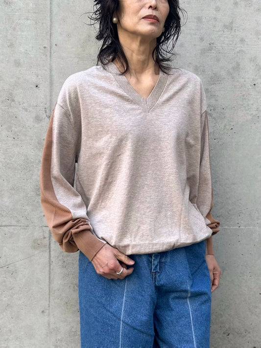 INSCRIRE / Cotton 16g v neck pull over / LT.BEIGE×CAMEL / I26SS-K9