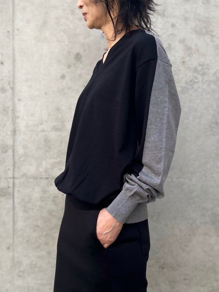 INSCRIRE / Cotton 16g v neck pull over / GREY×BLACK / I26SS-K9