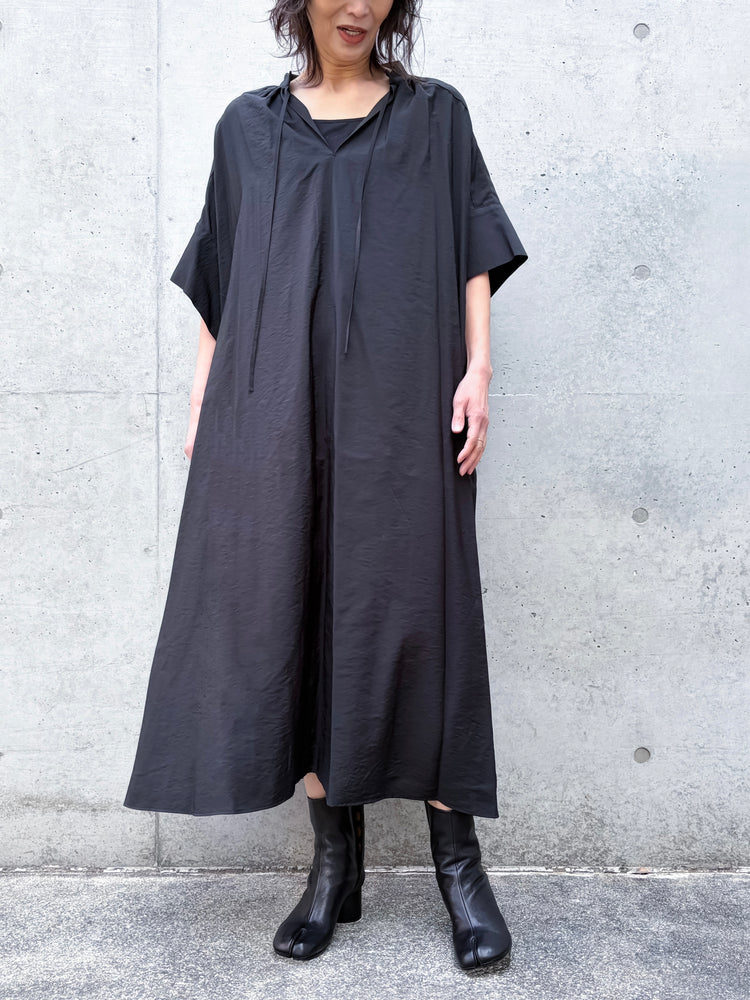 08sircus / Modal silk gather neck dress / black / S26SS-DR03