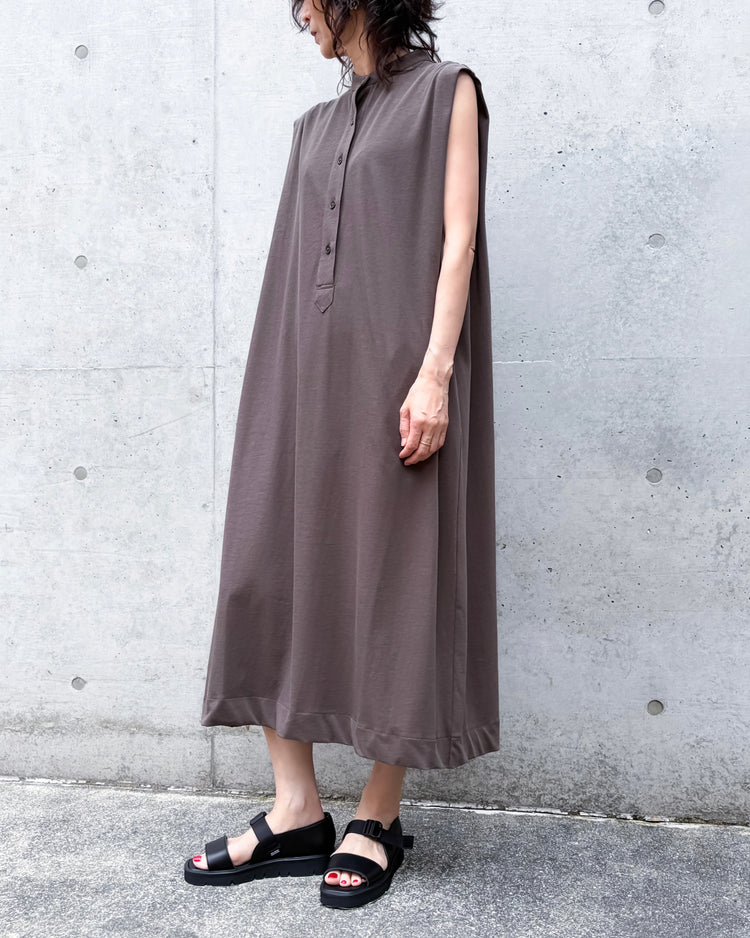 ADAWAS / DRY COTTON JERSEY HENLEY DRESS / BROWN / ADWS-507-26