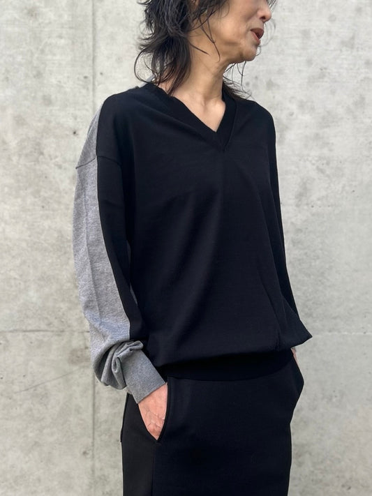 INSCRIRE / Cotton 16g v neck pull over / GREY×BLACK / I26SS-K9