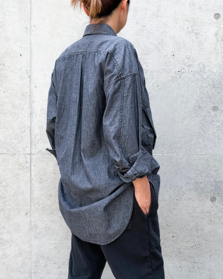 KATHARINE HAMNETT / DENIM PARACHUTE SHIRT / BLACK / TKH-S90