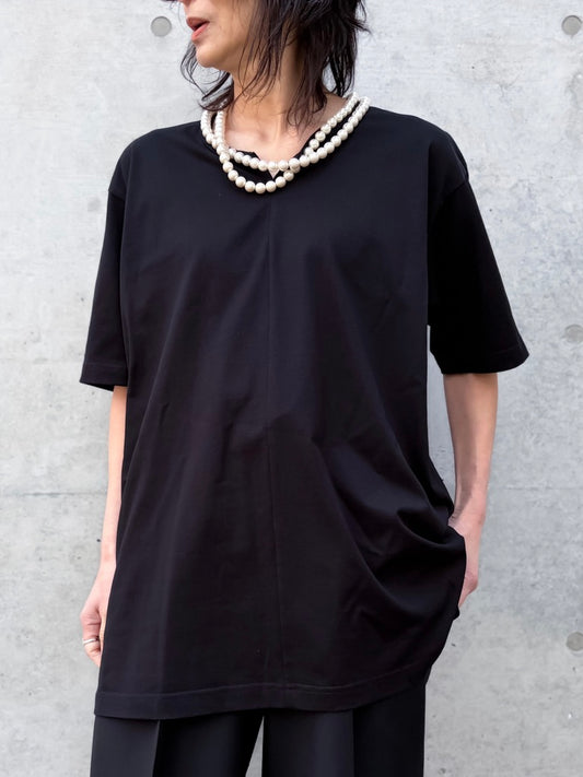 JUNYA WATANABE / パール付き綿天竺S/Sプルオーバー / BLACK / JQ-T009
