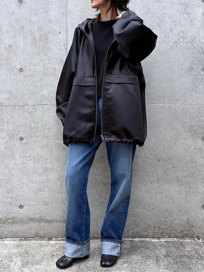 BOWTE / ボリュームサテン フーディブルゾン / BLACK / 252-06-0005