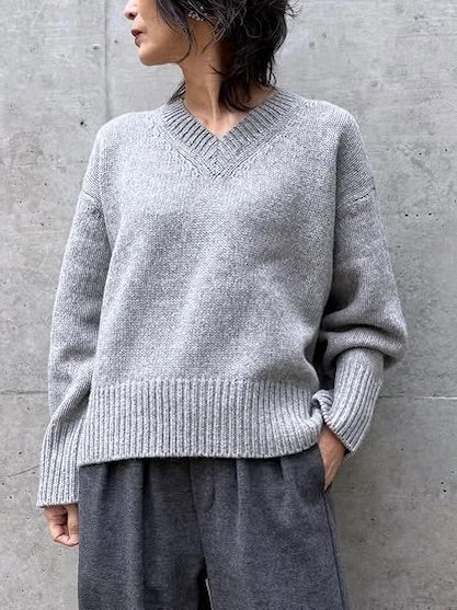 GALERIE VIE / ファインウール Vネックプルオーバー / GRAY / 23025402303