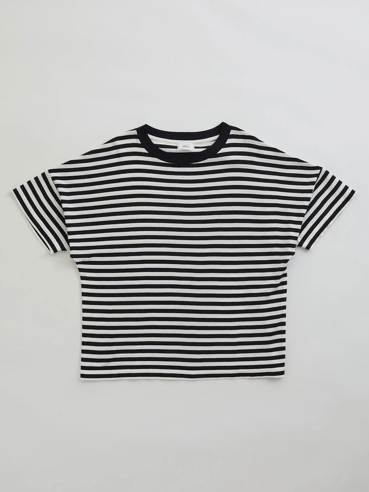 THE SHINZONE / FRENCH STRIPED HALF SLEEVE TEE / NAVY / 25SMSCU05