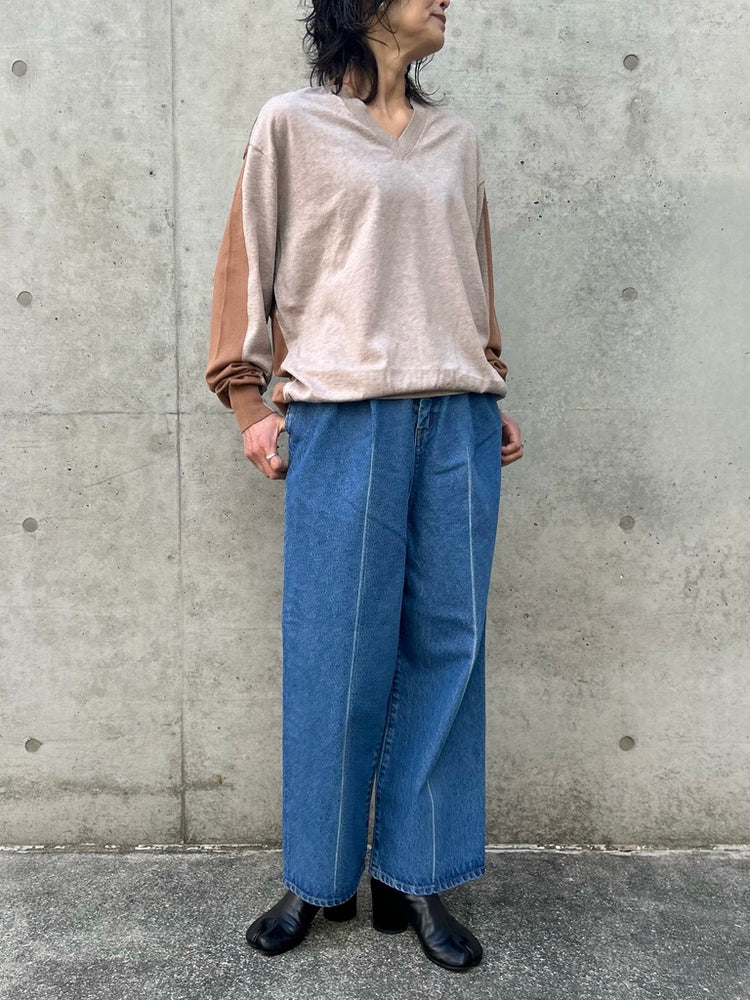 INSCRIRE / Cotton 16g v neck pull over / LT.BEIGE×CAMEL / I26SS-K9