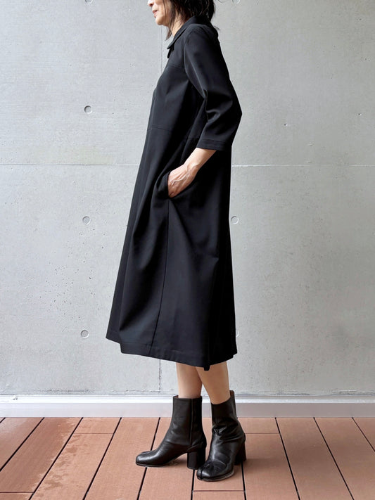 tao / ウールギャバ後染丸襟ワンピース / BLACK / TC-O100