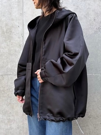 BOWTE / ボリュームサテン フーディブルゾン / BLACK / 252-06-0005