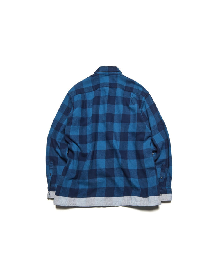 uniform expriment / LINE FLANNEL CHECK DRAWCORD SHIRT / BLUE / UE-262040