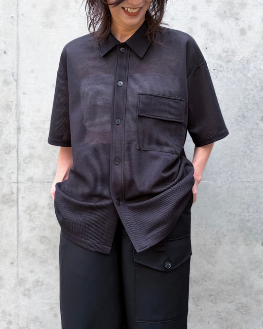 08sircus / Sheer waffle over shirts / Black / S26SS-CS06