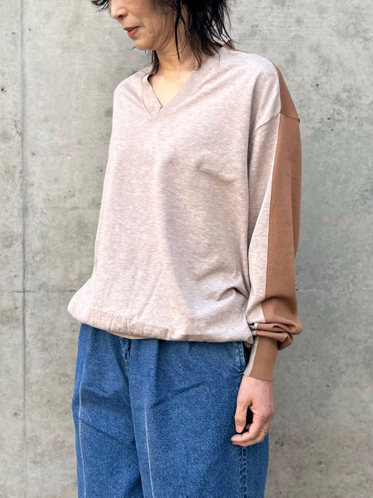 INSCRIRE / Cotton 16g v neck pull over / LT.BEIGE×CAMEL / I26SS-K9
