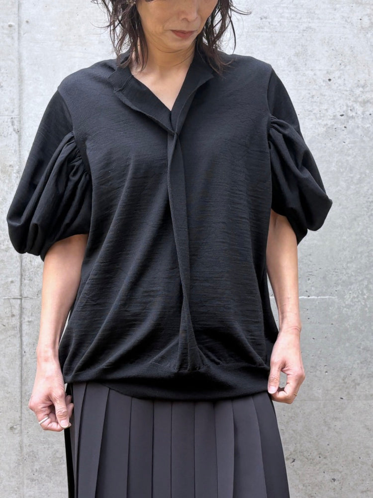 JUNYA WATANABE / アームドレープデザイン Vネックニット / BLACK / JQ-N006