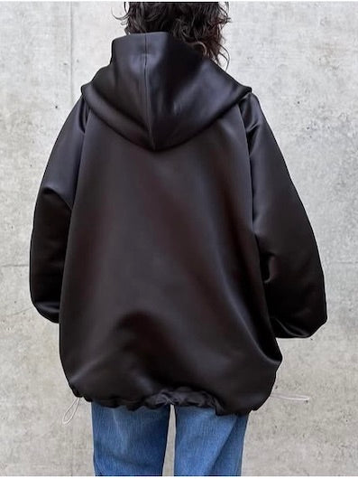 BOWTE / ボリュームサテン フーディブルゾン / BLACK / 252-06-0005