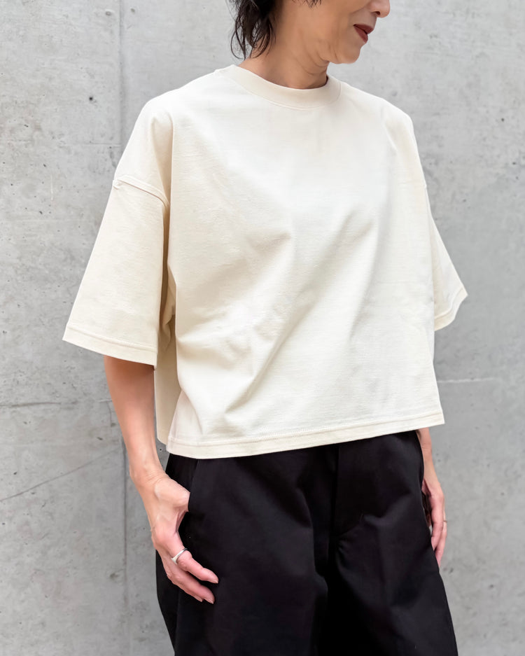 HYKE / CROPPED SHORT-SLV TEE / BIG FIT(6.5OZ) / CREAM / 12453