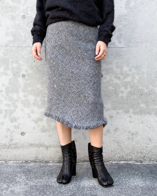AURALEE / HOMESPUN TWEED FRINGE SKIRT / MIX GRAY / A26S05HT /