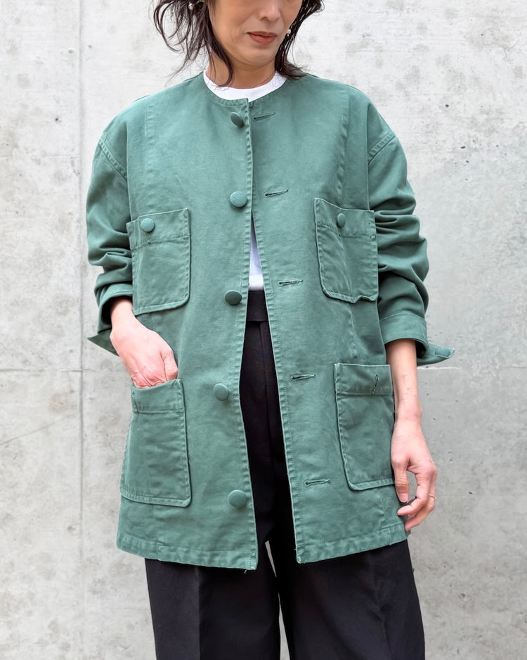 AURALEE / GARMENT-DYED ORGANIC COTTON HEAVY TWILL ROUND NECK BLOUSON / FOREST GREEN / A26SB050G