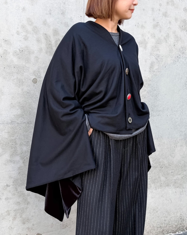 JUNYA WATANABE / ウールミルド天竺ランダムボタンポンチョ / BLACK×BLACK / JR-T014