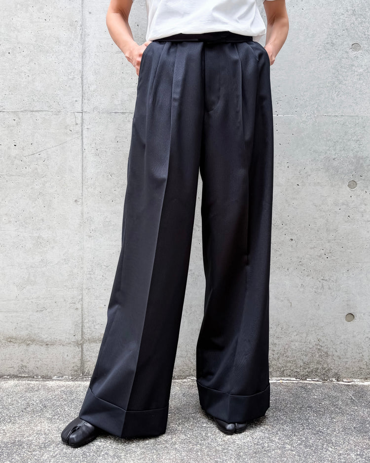 JUNYA WATANABE / ウールストライプ ワイドパンツ / BLACK / JR-P026