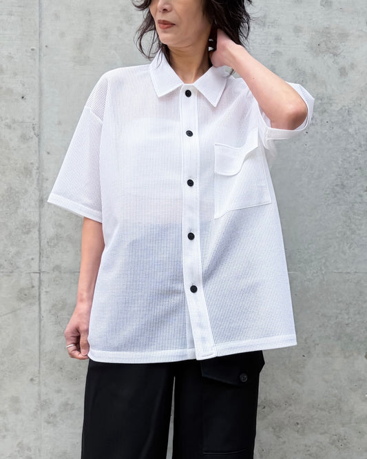 08sircus / Sheer waffle over shirts / White / S26SS-CS06