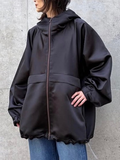 BOWTE / ボリュームサテン フーディブルゾン / BLACK / 252-06-0005