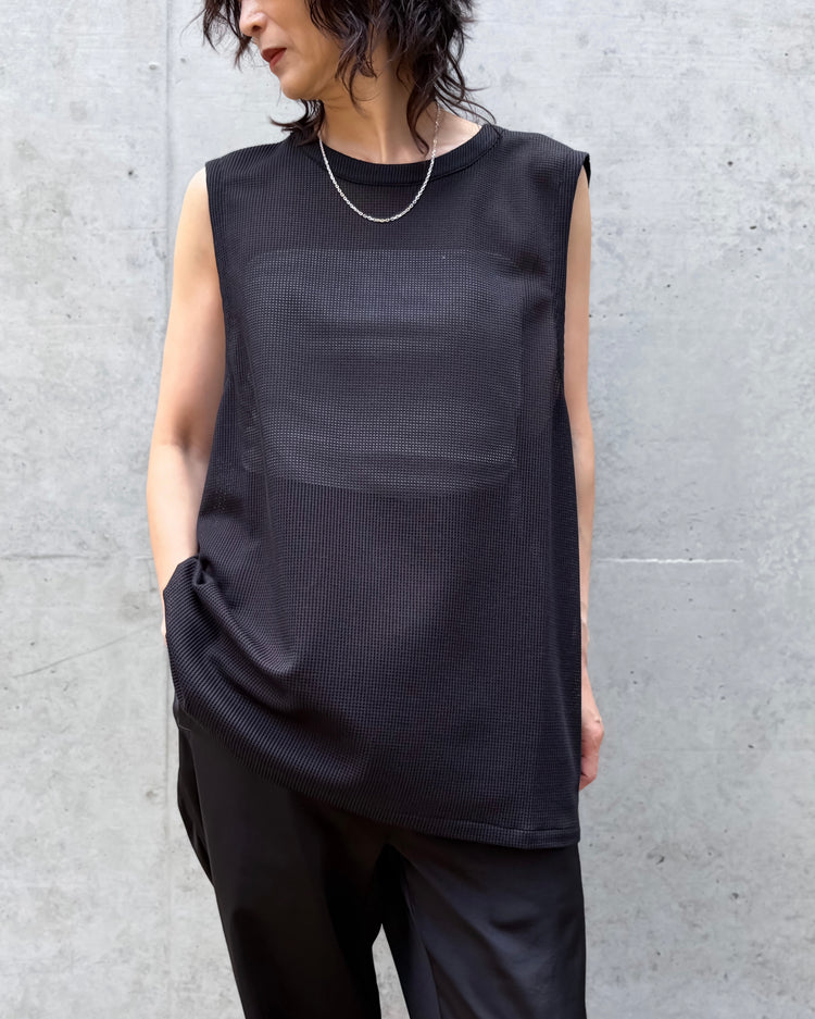08sircus / Sheer waffle sleeveless top / black / S26SS-CS07
