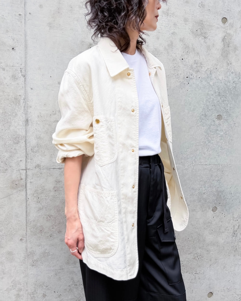 AURALEE / WOOL COTTON LINEN OX WORK JACKET / OFF WHITE / A26SB02DO
