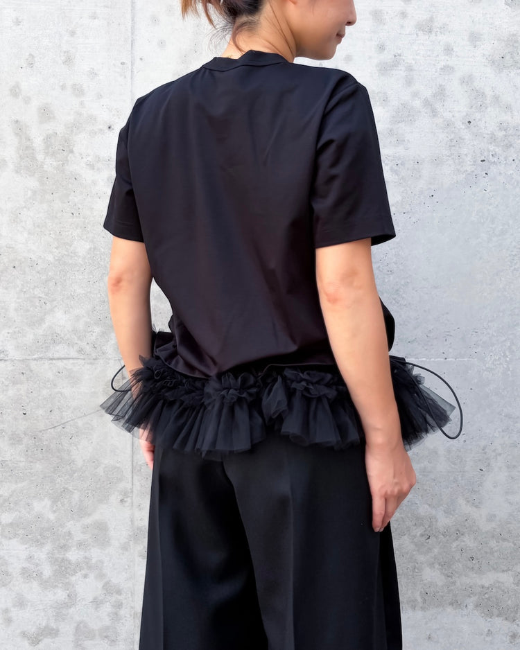 noir kei ninomiya / 綿ポンチ×ナイロンチュールS/S tee / BLACK / 2A-T012