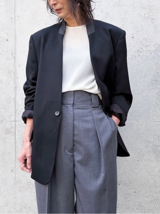 CINOH / NO COLLAR JACKET / BLACK / E21-301