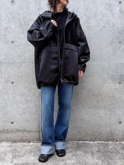 BOWTE / ボリュームサテン フーディブルゾン / BLACK / 252-06-0005