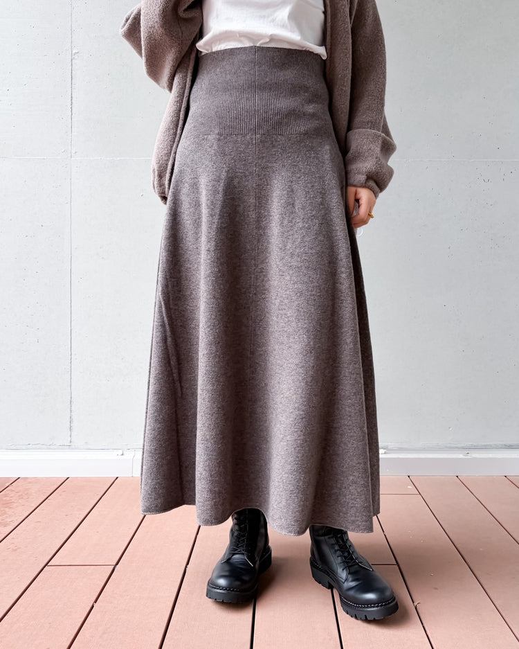 WALANCE / MERINO WOOL FLARE SKIRT / MOCHA / 263-008