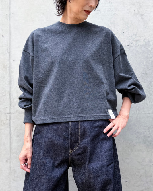HYKE / CROPPED LONG-SLV TEE BIG FIT(6.5oz) / CHARCOAL / 12454