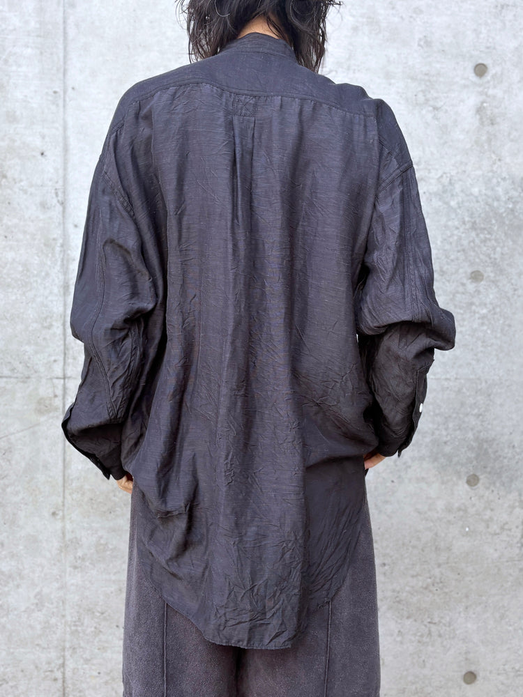 KATHARINE HAMNETT / ACETATE PARACHUTE BAND COLLAR SHIRT / V.BLACK / TKH-S01