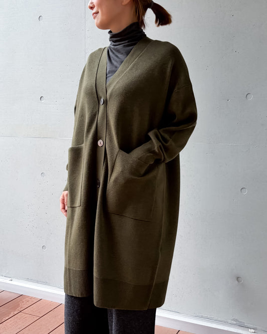 WALANCE / COTTON SILK DOUBLEFACE LONG CARDIGAN / KHAKI / 3263-001
