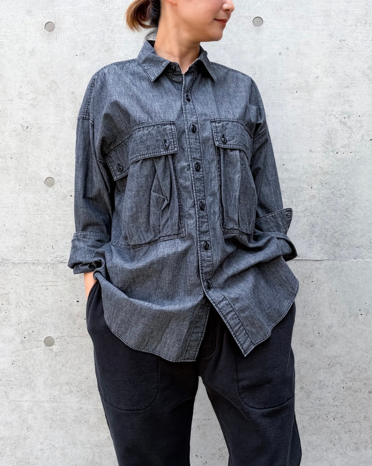 KATHARINE HAMNETT / DENIM PARACHUTE SHIRT / BLACK / TKH-S90