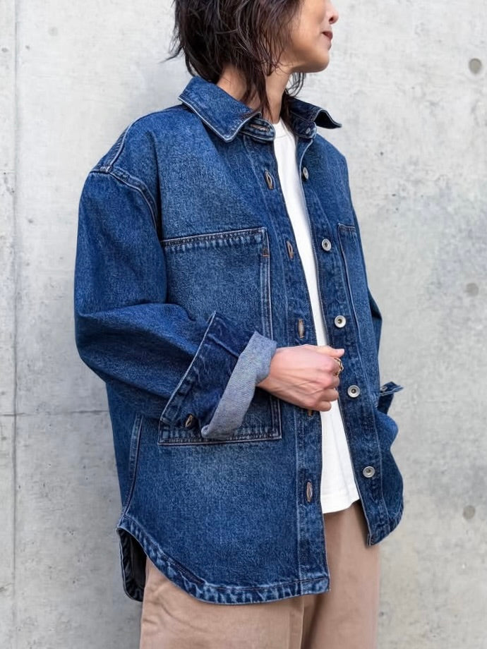 STUDIO NICHOLSON / PASO PATCH POCKET SHIRT / WORN WASH INDIGO