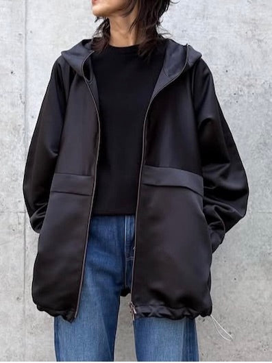 BOWTE / ボリュームサテン フーディブルゾン / BLACK / 252-06-0005