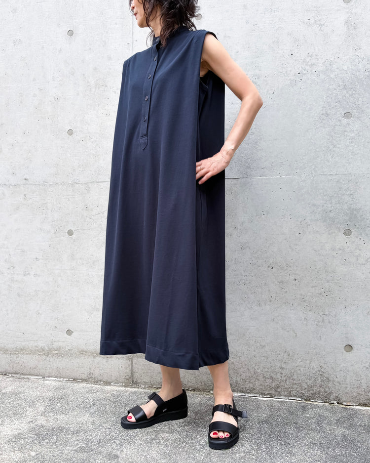 ADAWAS / DRY COTTON JERSEY HENLEY DRESS / MIDNIGHT / ADWS-507-26