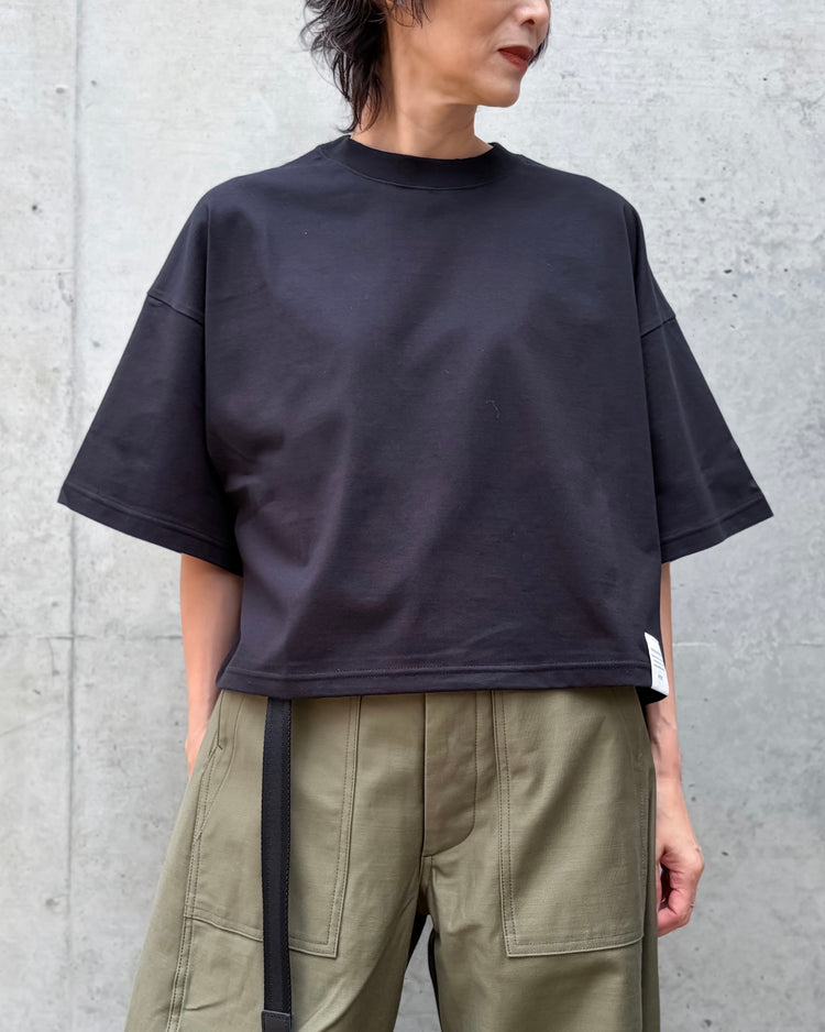 HYKE / CROPPED SHORT-SLV TEE / BIG FIT(6.5OZ) / BLACK / 12453